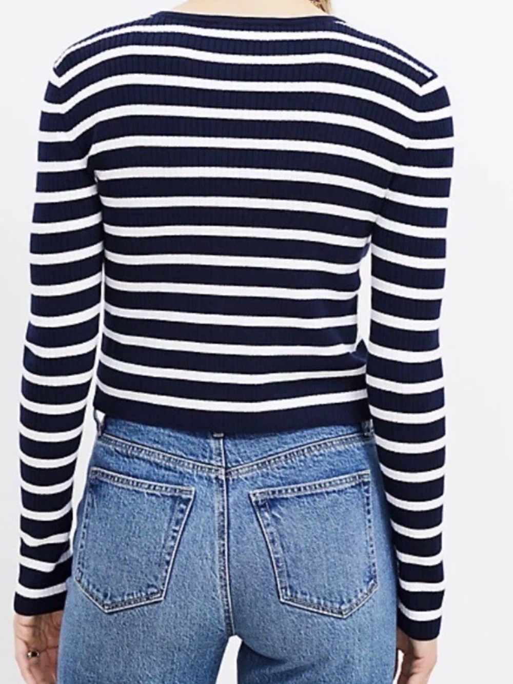 LOFT Navy & White Striped Button-Front Cropped Cardigan and Tank - Picture 3 of 5